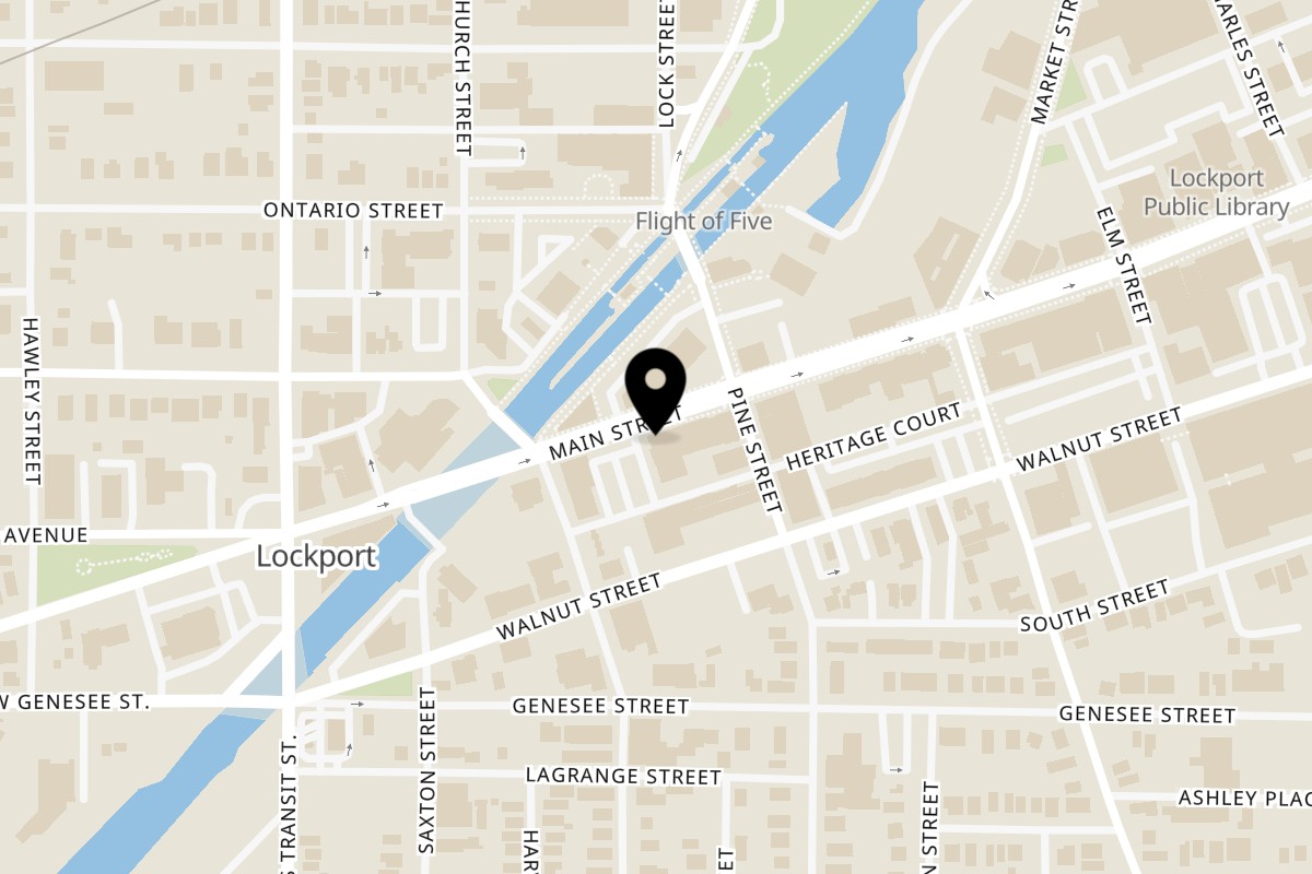Map showing the location of Papa Leo's Pizzeria Lockport on 36 Main St in Lockport